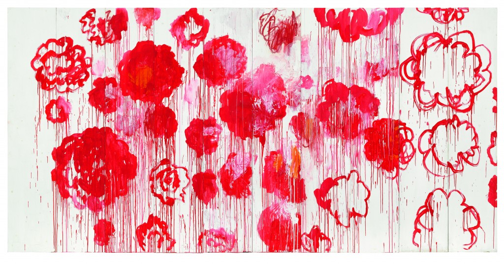 Blooming, 2001-2008 Acrylique, crayon à la cire sur 10 panneaux de bois 250 x 500 Collection particulière © Cy Twombly Foundation, courtesy Archives Fondazione Nicola Del Roscio