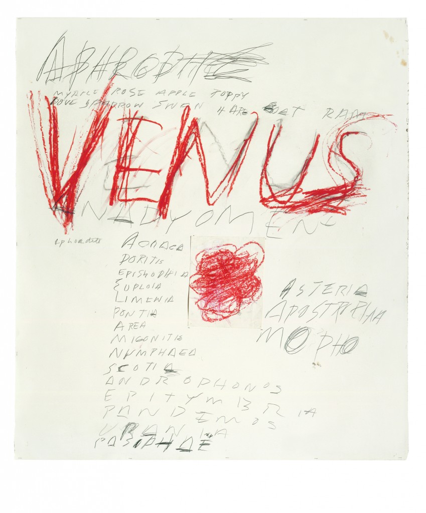 Venus, 1975 Pastel à l'huile, mine de plomb et collage sur papier 150 x 137 cm Cy Twombly Foundation © Cy Twombly Foundation, courtesy Archives Nicola Del Roscio