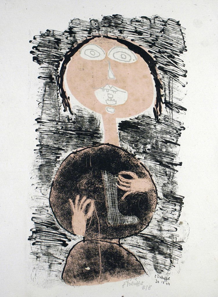  Jean Dubuffet Raccommodeuse de chaussettes (W21) Matière et Mémoire, 1944 Lithographie en 2 couleurs 34 x 25,4 cm Courtesy baudoin lebon 
